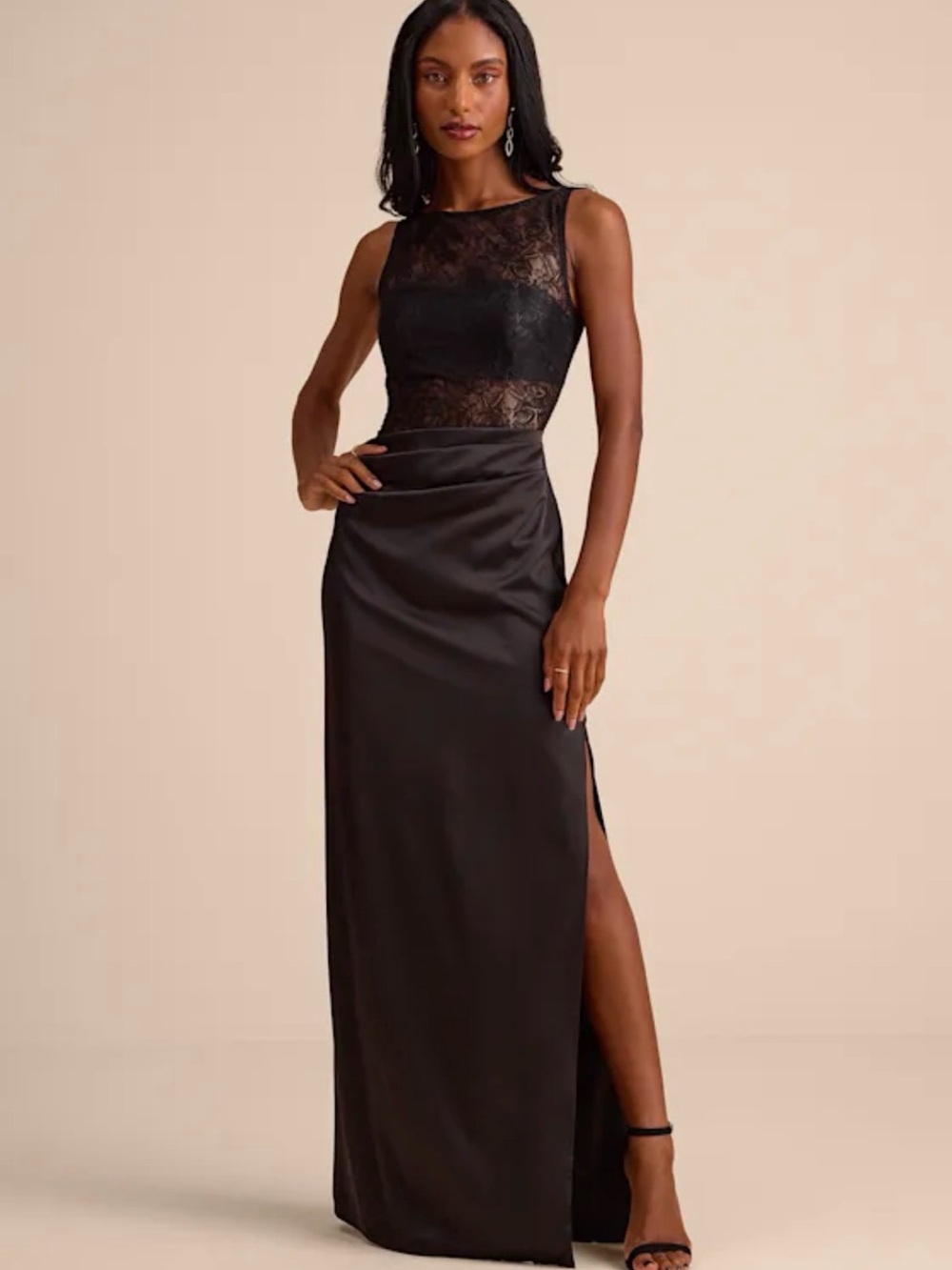 Lulu's Black Lace Bodice Maxi Dress with Side Slit